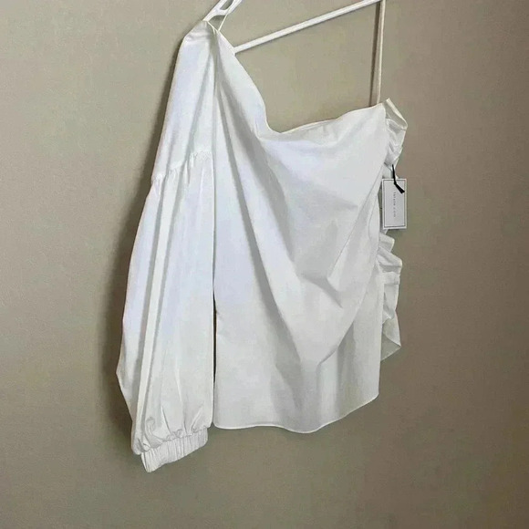 1. State Ruffle Edge One Shoulder Shirting Top - Picture 3 of 10